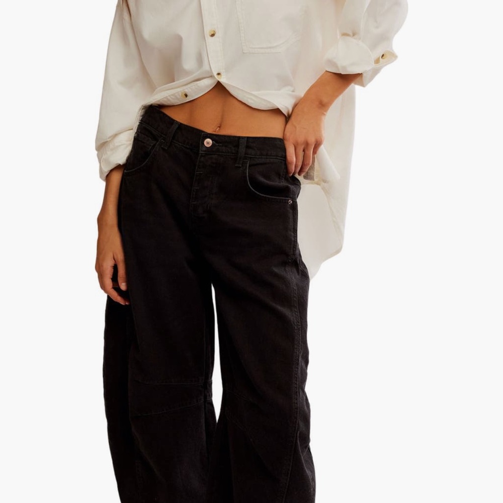 Free People Black Boyfriend Jeans Relaxed Fit GOODLUCK Barrel